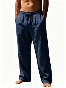 Ironwick Men's Solid Color Casual Sports Long Pants For Vacation, Gym - Navy Blue - View 3