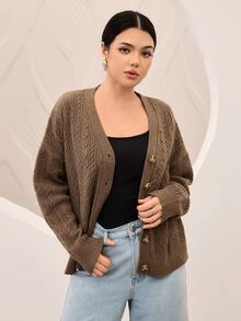 Graceveil Women's Cable Knit Versatile Elegant Autumn/Winter Cardigan - Brown - View 6