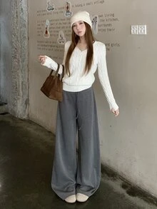 DAZY Women's Solid Color Casual Versatile Everyday Long Pants Fall - Grey - View 7