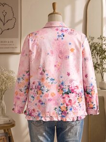 Rusticease Plus Size Vintage Floral Print Ruffle Collar Button Front Jacket Fall Winter 2026 - Multicolor - View 3