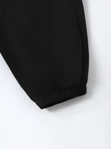SHEIN 青少年男孩字母印花連帽衛衣與慢跑褲休閒套裝 - 黑色 - 查看 7
