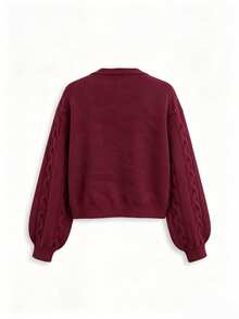 SHEIN Women's V-Neck Twisted Rope Shoulder Paisley Ribbon Tie Long Sleeve Cardigan Sweater - Burgundy - View 5