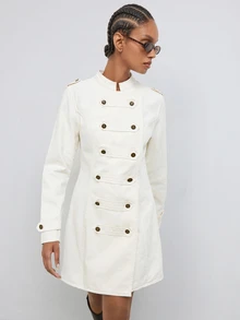Maija Women's Fashion Commute Double-Breasted Denim Dress Fall Dresses For Women - Beige - View 6