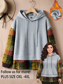 Rusticease Sweatshirt Kasual 2 in 1 Ukuran Besar dengan Hoodie Tali Serut, Lengan Panjang dan Blok Warna untuk Musim Gugur & Dingin 2026 - MultiWarna - View 2