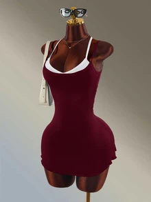 Amplova Women's Minimalist Colorblock Sports Dress And Shorts Set - Burgundy - View 4