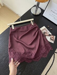 Muvela 女款優雅純色蕾絲拼接裙 - 淺灰紫 - 查看 7