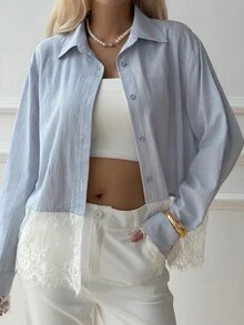 DAZY Women's Dusty Blue Long Sleeve Single-Breasted Casual Shirt Fall Office Everyday - Blue - View 6