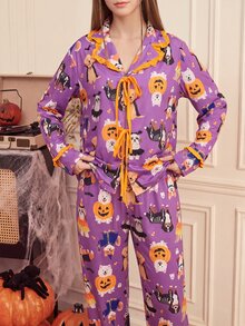 Provexi Provexi Women's Cartoon Print Long Sleeve Top And Pants Casual Daily Home Pajama Set - Multicolor - View 7