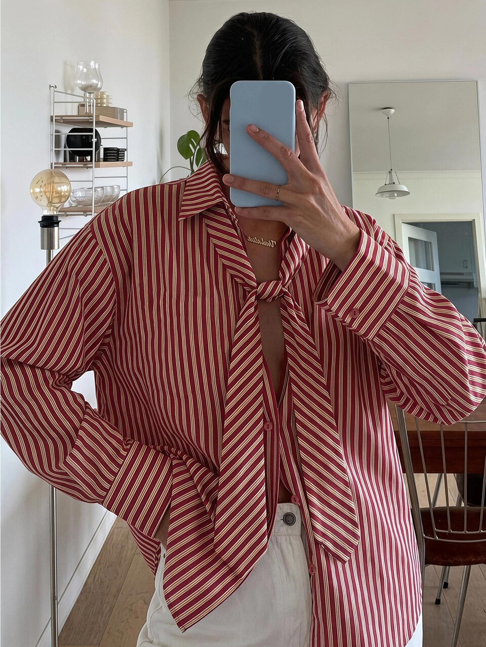 Women's New Colorblock Striped Slouchy Casual Polo Collar Long Sleeve Cardigan Shirt
