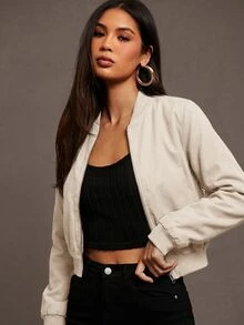 Siren Gaze Chaqueta Bomber con Cremallera para Otoño/Invierno - Albaricoque - Ver 2