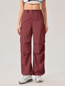 OutZeal 女款戶外純色騎行運動輕量降落傘長褲 春夏款 - 紅色 - 查看 10