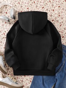 SHEIN 青少年女孩蝴蝶結刺繡圖案拉鍊連帽衛衣 - 黑色 - 查看 5