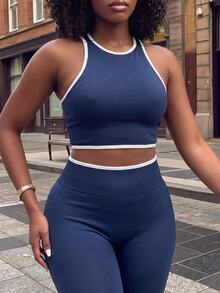 Rovax Setelan Olahraga Wanita: Tank Top Pendek dan Legging - Navy Blue - View 7