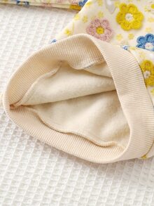 SHEIN 女嬰蝴蝶結裝飾圓領長袖運動衫與條紋內搭褲休閒套裝 - 黃色 - 查看 6