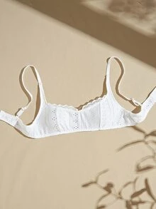 Lullawish Women's Lace Trim Casual Daily Spaghetti Strap Bra - White - View 5