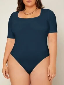 SHEIN BASICS 大尺碼純色圓領連身衣女款夏季穿搭 - 藏蓝色 - 查看 4