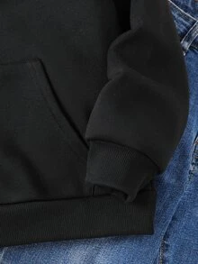 SHEIN 青少年女孩蝴蝶結刺繡圖案拉鍊連帽衛衣 - 黑色 - 查看 9