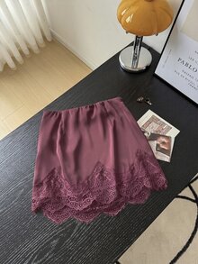 Muvela 女款優雅純色蕾絲拼接裙 - 淺灰紫 - 查看 2