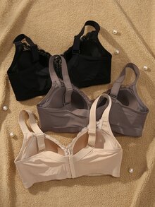 Snug Zone Plus Size Simple Underwire Lace Patchwork Non-Slip Wide Strap Bra 3 Pieces Set - Multicolor - View 2