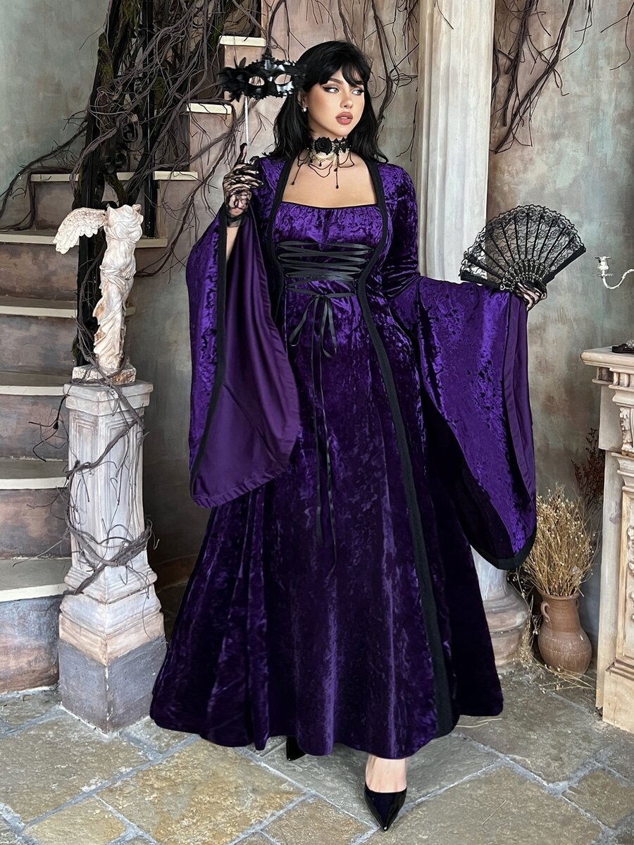 Lyrianda Plus Size Women's Square Neck Purple Velvet Elegant Vintage ...