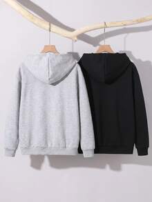 SHEIN 青少年男孩純色拉鍊休閒日常長袖運動衫 - 彩色 - 查看 2
