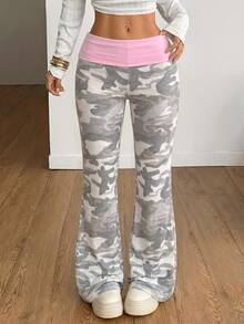 Coolane 女款迷彩印花休閒百搭喇叭褲 - 彩色 - 查看 1