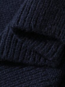 DAZY Young Girl Heart Embroidery Round Neck Drop Shoulder Long Sleeve Casual Sweater - Navy Blue - View 9