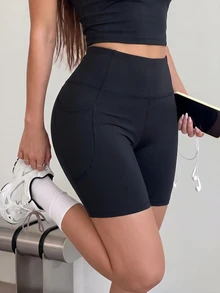 SHEIN Dewbera Women's Slim Fit Casual Vacation Sports Outdoor Solid Color Shorts - Black - View 4