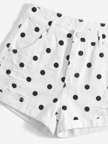 SHEIN EZwear 女款波點口袋鈕扣休閒日常牛仔短褲 - 彩色 - 查看 4