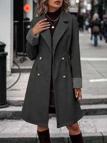 Struktiv Autumn/Winter Fashion Versatile Double-Breasted Overcoat - Grey - View 1