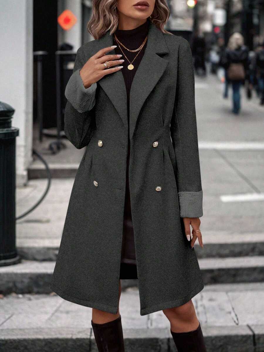 Struktiv Autumn/Winter Fashion Versatile Double-Breasted Overcoat - Grey - View 1