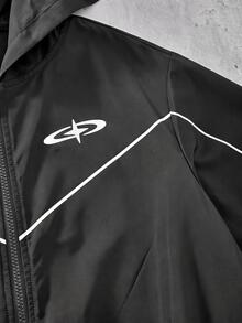 Vacaura American Street Racing Style Line Hooded Jacket, Zipper Hooded Outerwear, Curved Contrast Stitching Design, Short Loose Fit Snug Fit Versatile, Suitable For All Body Types; Full Zipper Closure Flexible Styling, Suitable For Daily, Street, Spring/Autumn Single Wear, Early Winter Layering - Grey - View 4