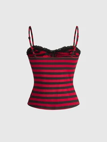 ROMWE Gothic Cross Pendant Romantic Lace Patchwork Ruched Fitted Women's Tank Top - Burgundy - View 2