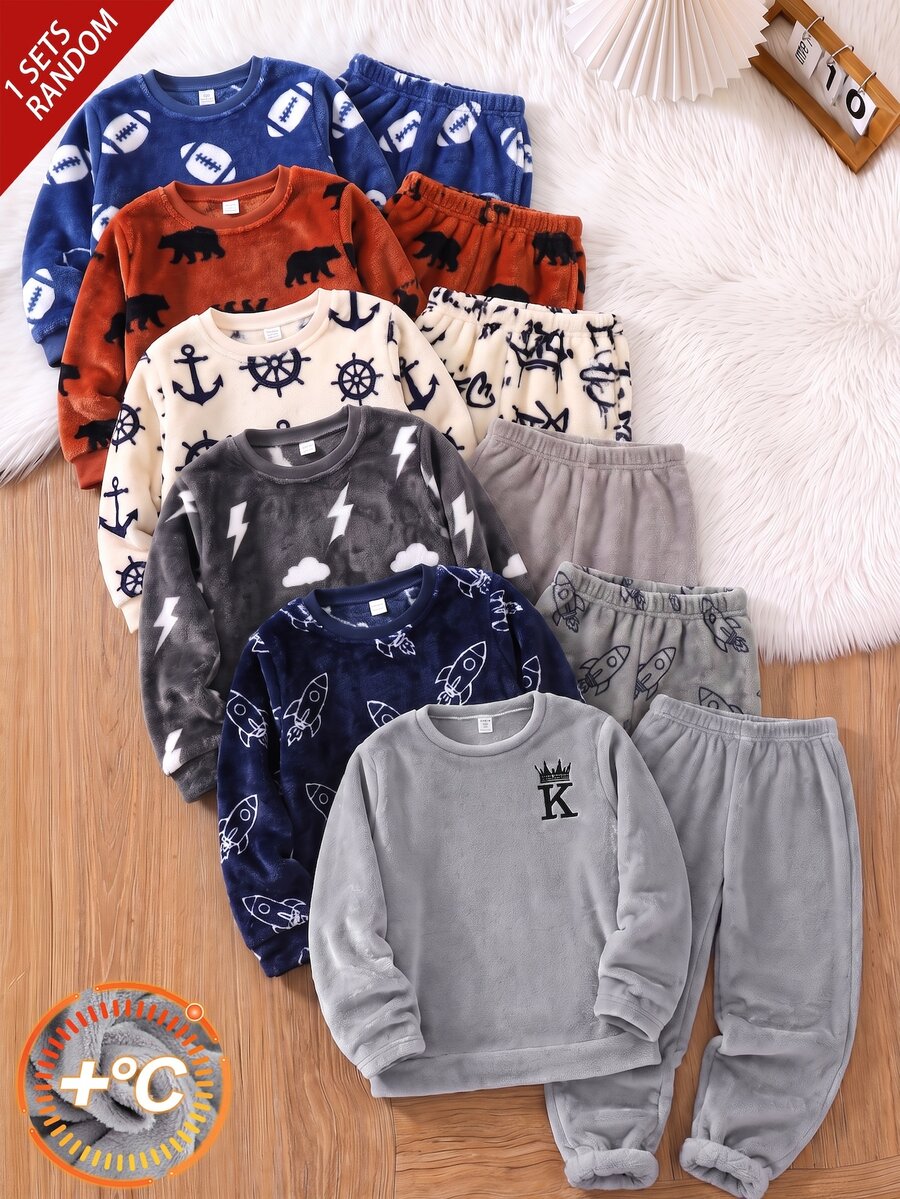 SHEIN Boys' Comfortable Long Sleeve Long Pants Loungewear, Suitable For Autumn And Winter - Light Grey - View 1