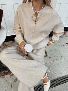 DAZY Women's Autumn/Winter Casual Top And Pants 2 Pieces Set - Apricot - View 3