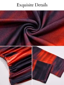 SOLERSUN Plus Size Women's Navy Sequin Print Asymmetric Long Sleeve Wrinkles T-Shirt, Slanted-Shoulder (Random Pattern) Sexy Fall Going Out Night - Red - View 7