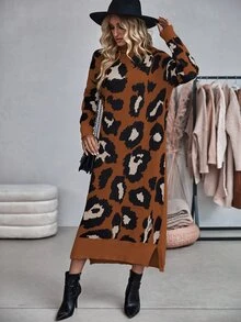 SHEIN LUNE Women's All-Over Print Casual Daily Knit Dress - Multicolor - View 5