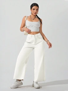 Jeanoix Petite Women's Casual Versatile Everyday Denim Jeans With Pockets And Buttons - White - View 3