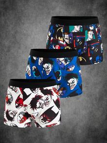 BATMAN X SHEIN 3 piezas/Paquete Calzoncillos tipo bóxer para hombre con estampado de payaso de dibujos animados - Multicolor - Ver 1