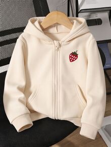 New Autumn/Winter Young Girl Zip-Up Hooded Jacket Sweatshirt With Bow Print, Versatile Outerwear Top - Apricot - View 8
