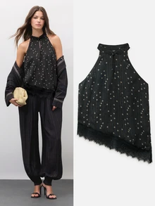 Nöista Women's Polka Dot Casual Versatile Daily Wear Halter Neck Top - Black - View 3