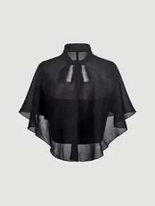 SHEIN MOD 2pcs Lace Bandeau Top And Chiffon Cape Set, Fall Clothes ,Fairy Top, Halloween Costume,Christmas,Party , Going Out Tops ,Concert Outfit - Black - View 2