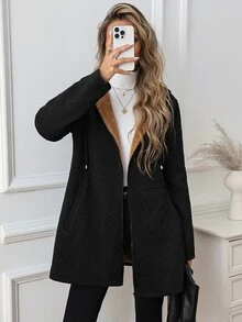 SHEIN Clasi Women's Solid Color Thermal Lined Casual Versatile Daily Wear Long Sleeve Jacket - Black - View 3
