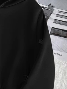 SHEIN 青少年女孩寬鬆休閒極簡舒適日常街頭風連帽修身口袋拉鍊短款長袖運動外套 白色返校穿搭 - 黑色 - 查看 7