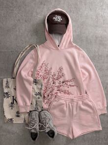 Attitoon 女款花卉印花長袖休閒寬鬆連帽衛衣 - 彩色 - 查看 3