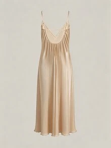 SHEIN Casual Elegant Tropical Fashion Women's Solid Color Spaghetti Strap Dress Vacation Apricot Summer - Beige - View 6