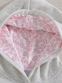 青少年女孩休閒時尚可愛粉色花卉刺繡套頭運動衫 - 灰色 - 查看 3