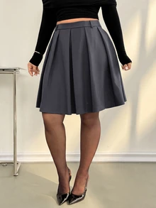 Auralis 春秋新款辦公通勤灰色系套裝 仙女風中長百褶大碼女裙/復古學院風優雅通勤美式風格 - 寶藍色 - 查看 5