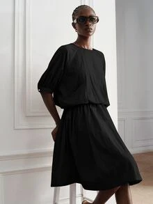 Zanirela 優雅時尚休閒通勤女款中長洋裝 - 黑色 - 查看 7