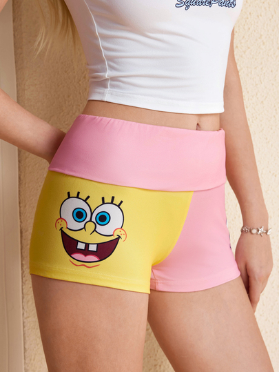 SpongeBob SquarePants | SHEIN Women's Cartoon Print Short Leggings